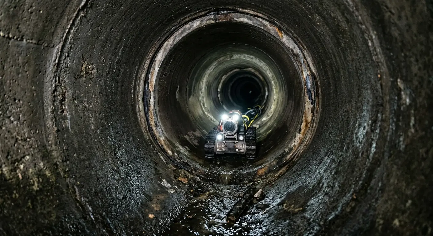 Robotic sewer camera inspecting pipe interior for Drain Snake Service in North Sewickley